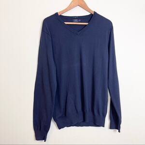 J. Crew Men’s V-Neck Cotton-Wool blend sweater pullover size L Navy Blue